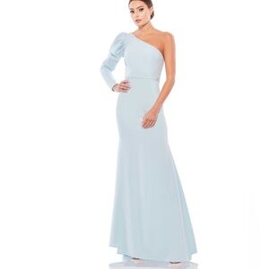 Mac Duggal One Sleeve Sheath Crepe Mermaid Gown